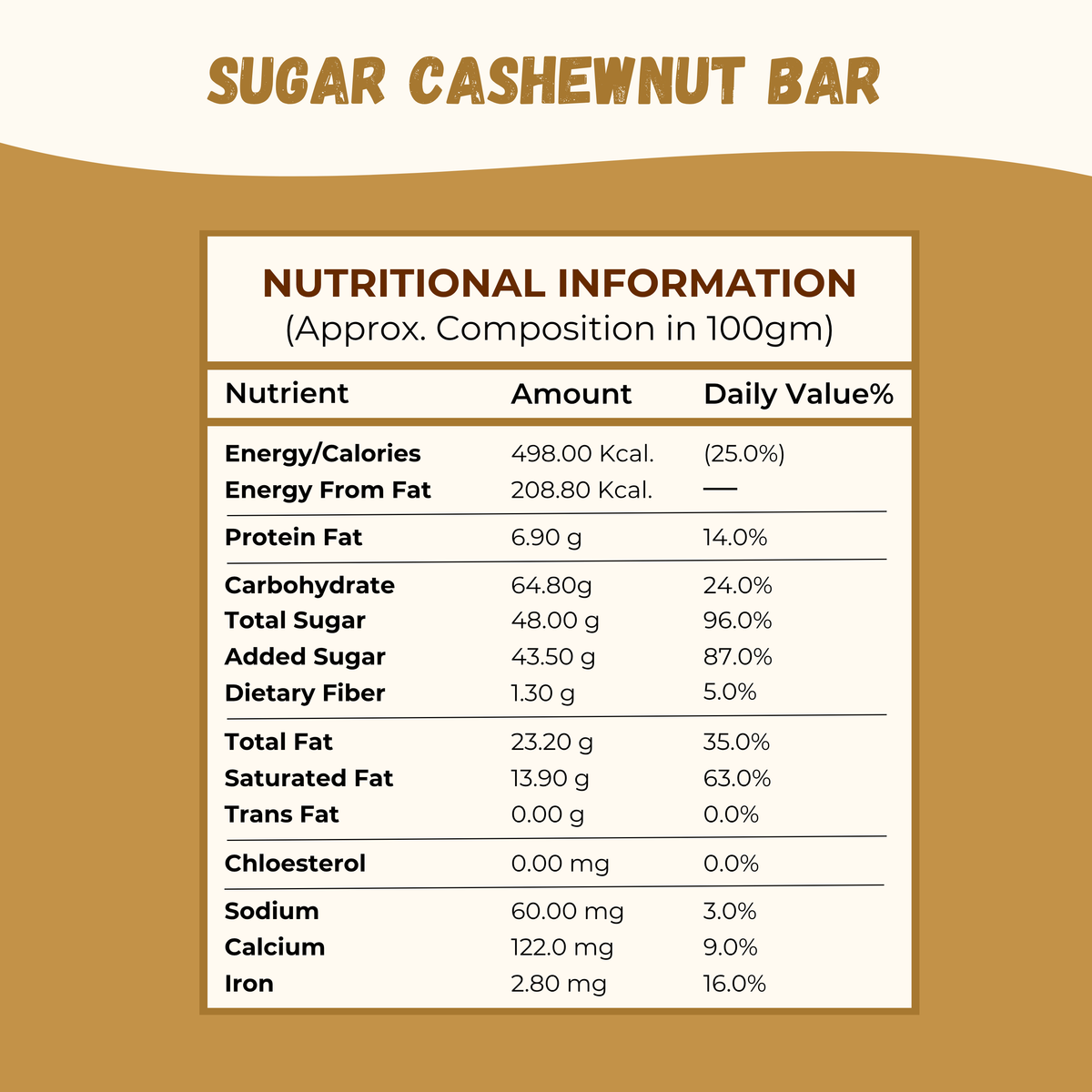 Jaggery Cashewnut Chiki Bar - 450 Gram