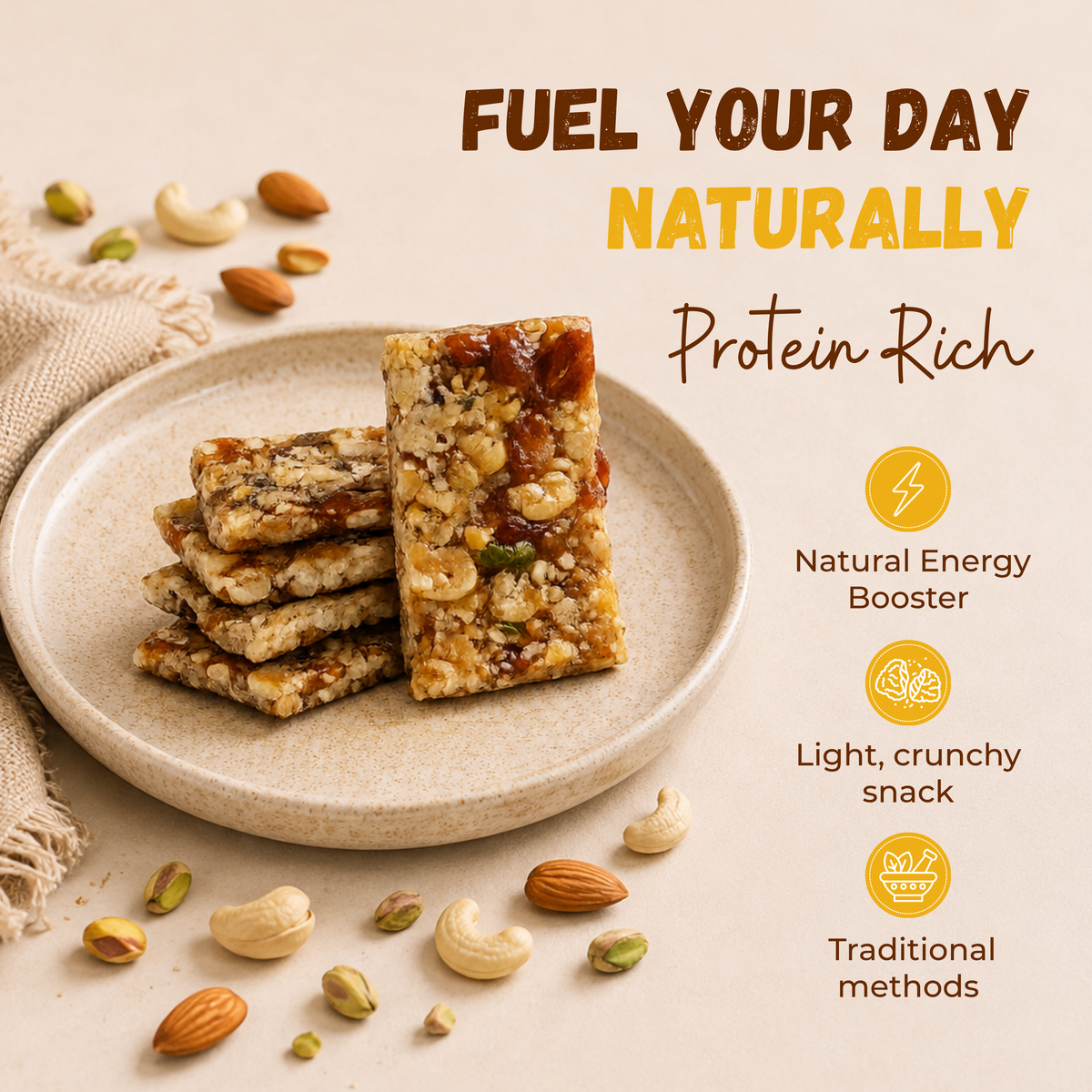 Sugar Cashewnut Almond Pista Chiki Bar - 450 Gram