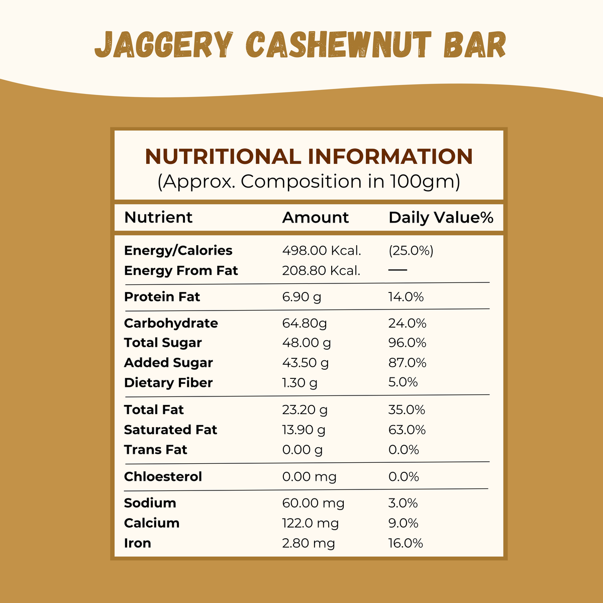 Sugar Cashewnut Chiki Bar - 450 Gram