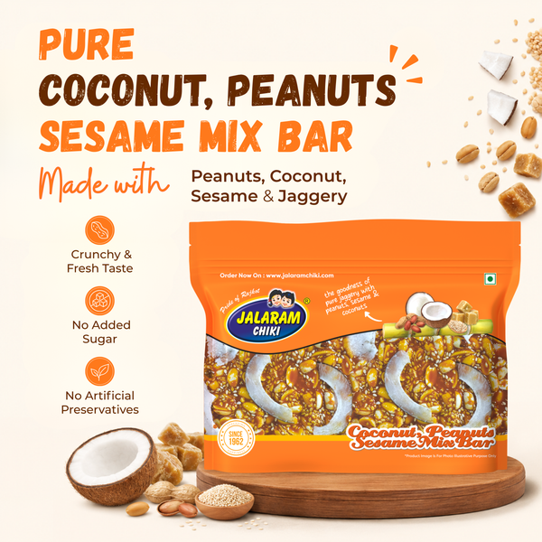 Jaggery coconut peanut sesame chiki bar - 450 Gram