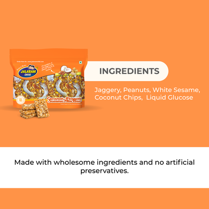 Jaggery coconut peanut sesame chiki bar - 450 Gram