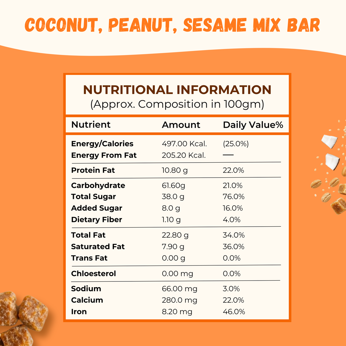 Jaggery coconut peanut sesame chiki bar - 450 Gram