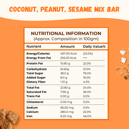 Jaggery coconut peanut sesame chiki bar - 450 Gram
