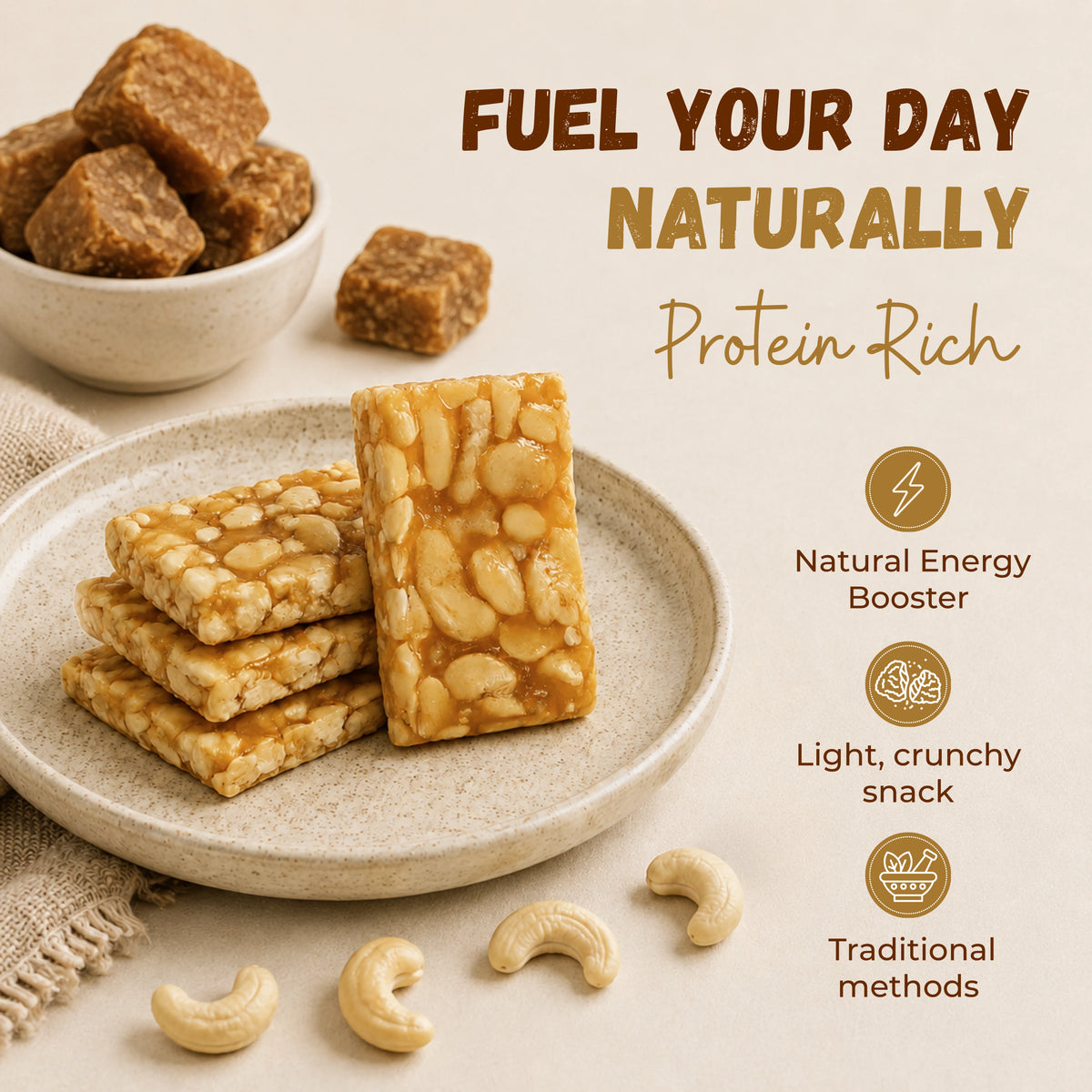 Jaggery Cashewnut Chiki Bar - 450 Gram