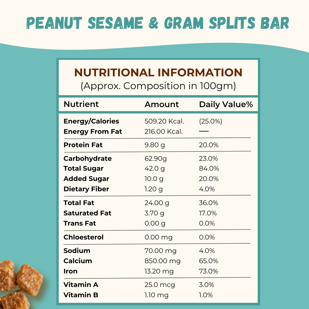 Jaggery Peanut Sesame Gram Chiki Bar - 450 Gram