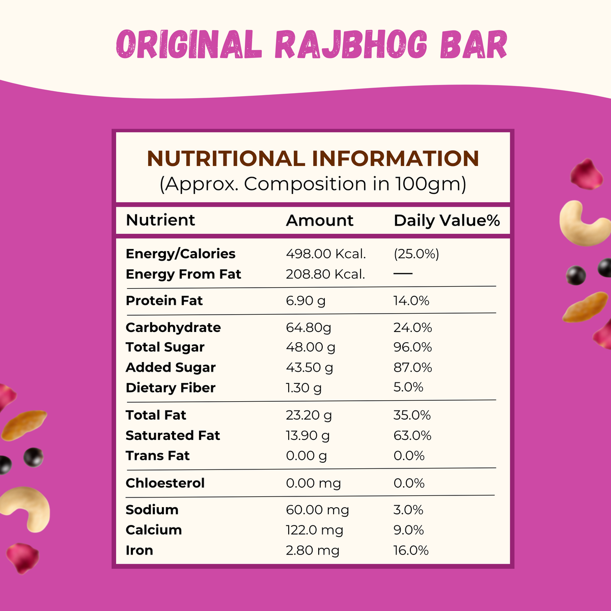 Sugar Rajbhog Chiki Bar - 450 Gram