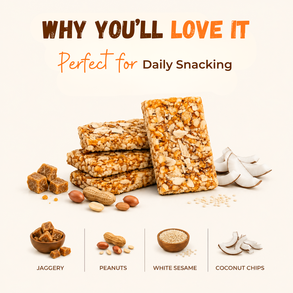 Jaggery coconut peanut sesame chiki bar - 450 Gram